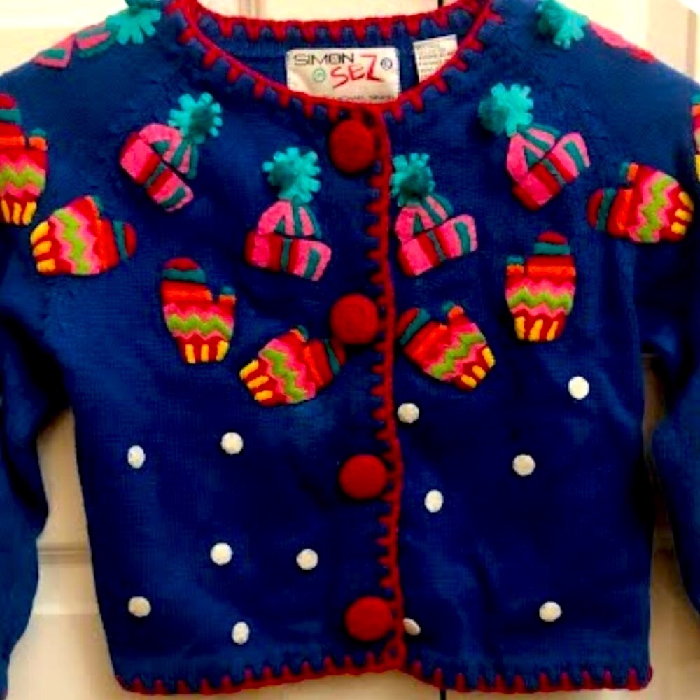 Rare 1994 Girls MICHAEL SIMON Simon Sez Let it Snow Blue Cardigan Sweater 6X - Picture 4 of 7